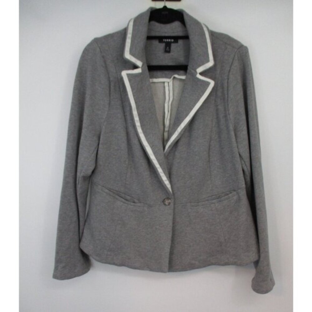 Torrid Gray Womens Blazer Size 0 White Trimmed Pockets